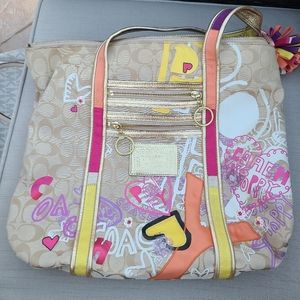 Womens large coach multicolor tote bag